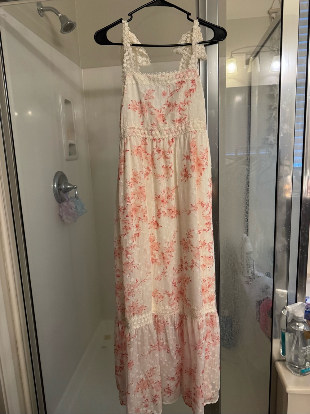 Cream Maxi Dress with Pink Floral Print
